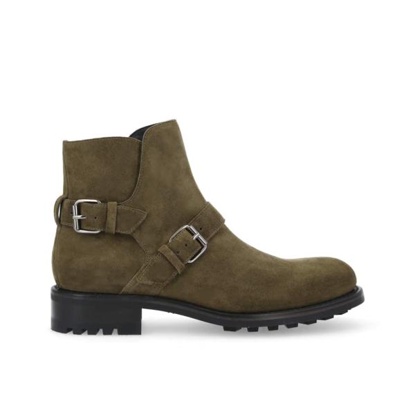 Zipped boot with double buckle Hyrod Suede leather Khaki Jean Baptiste Rautureau for men